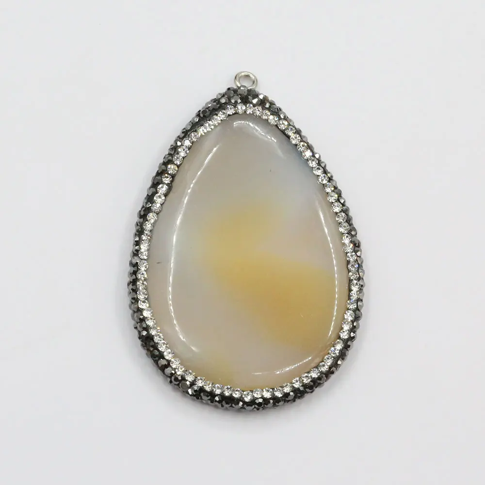 APDGG 1PC Natural Water drop Agate Black Rhinestone Pave Connector Necklace Pendant Jewelry Making DIY