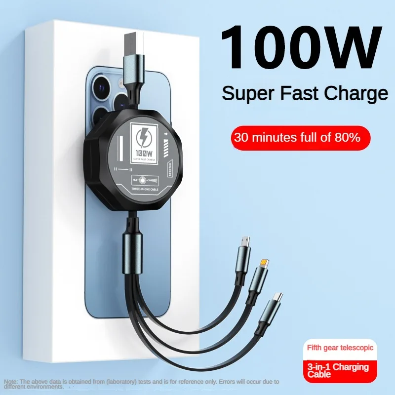 รูปสินค้า สายชาร์จ USB 3 หน้า 100W ชาร์จเร็ว