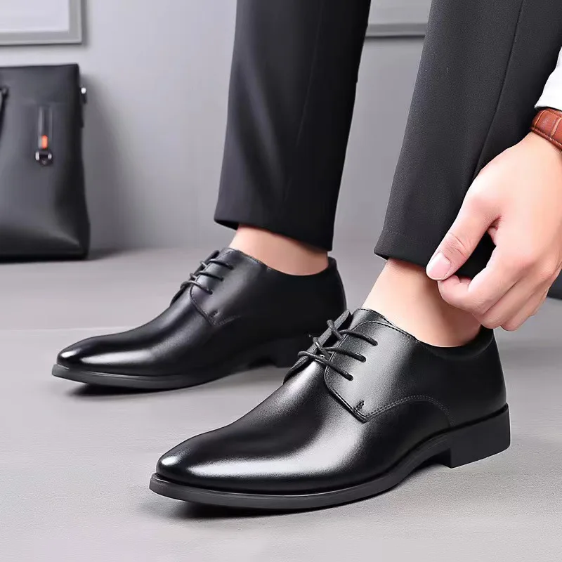 Men's Breathable Leather Shoes Black Soft Leather Soft Bottom Spring And Autumn Best Man Men's Business Formal Wear Casual Shoes