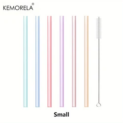 Set of 6 Reusable Transparent Silicone Straws with Cleaning Brush - Eco - Friendly Party Accessory (6PCS - Small)