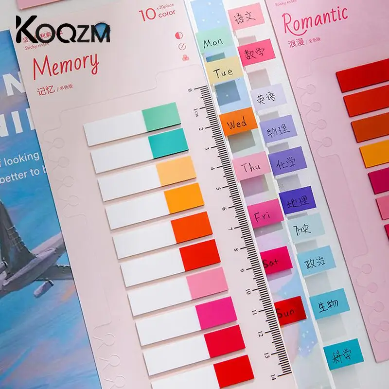 200 Sheets Colorful PET Waterproof Sticky Notes Index Tabs Writable File Tabs Flags Page Markers Labels School Office Supplies