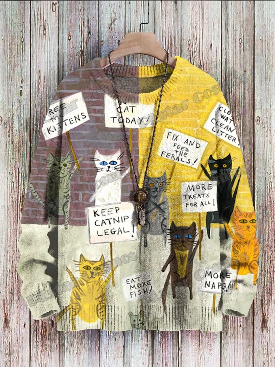 Retro Wellen & Retro Tinte Landschaft Malerei Muster 3d gedruckt Herren Strick pullover Winter lässig Strick pullover Pullover zzm76 – Detail 10