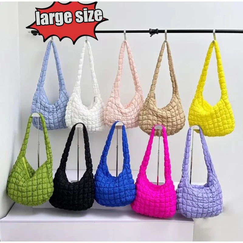 New Cloud Bag Folded Soft Pleated Bubbles Shoulder Bags Dumpling Bag Large Capacity Tote Bag Cotton Underarm Handbag Woman