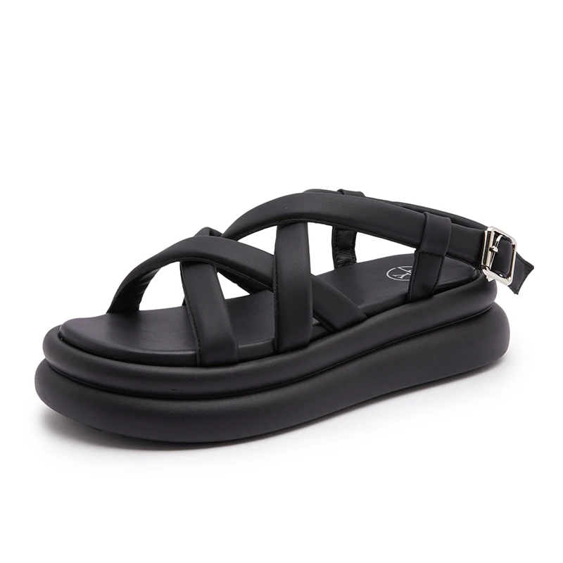 

Leather Designer Luxury Flat Sandals Summer 2023 Trend Cross Tied Gladiator Shoes Female Casual Platform Shoes Female Elegant 40