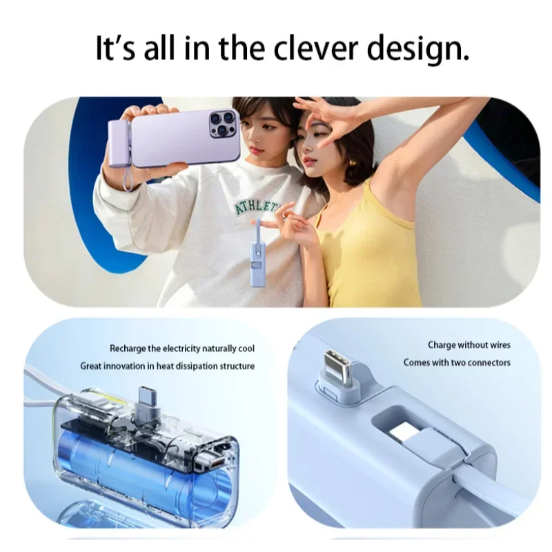 Xiaomi Mijia 50000mAh Mini Capsule Power Bank Large Capicity Built-in Cable Super Fast Charging For iPhone Huawei Samsung New 6