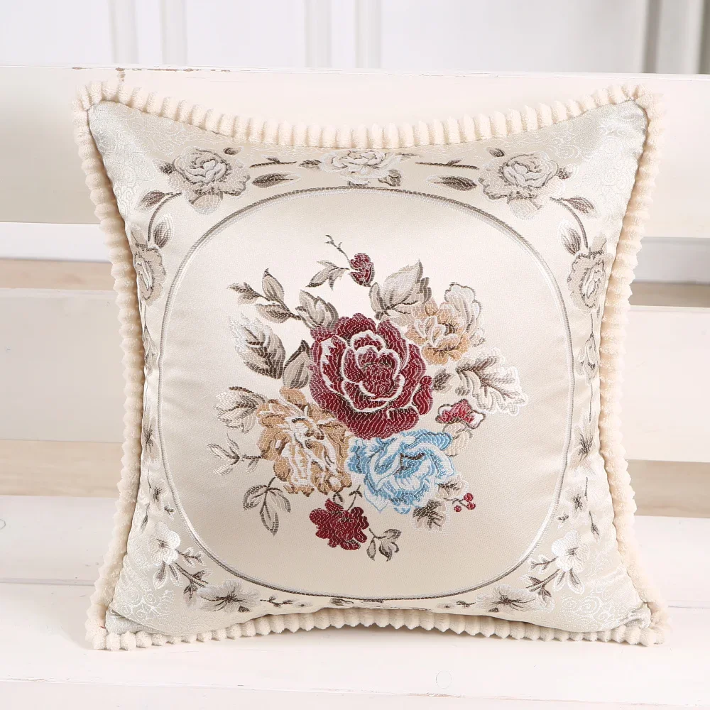 

Mirror Floral Cushion Cover 19x19inch European Vintage Jacquard Pillow Case Soft Home Decorative Pillow Cover 48x48cm Red Ivory