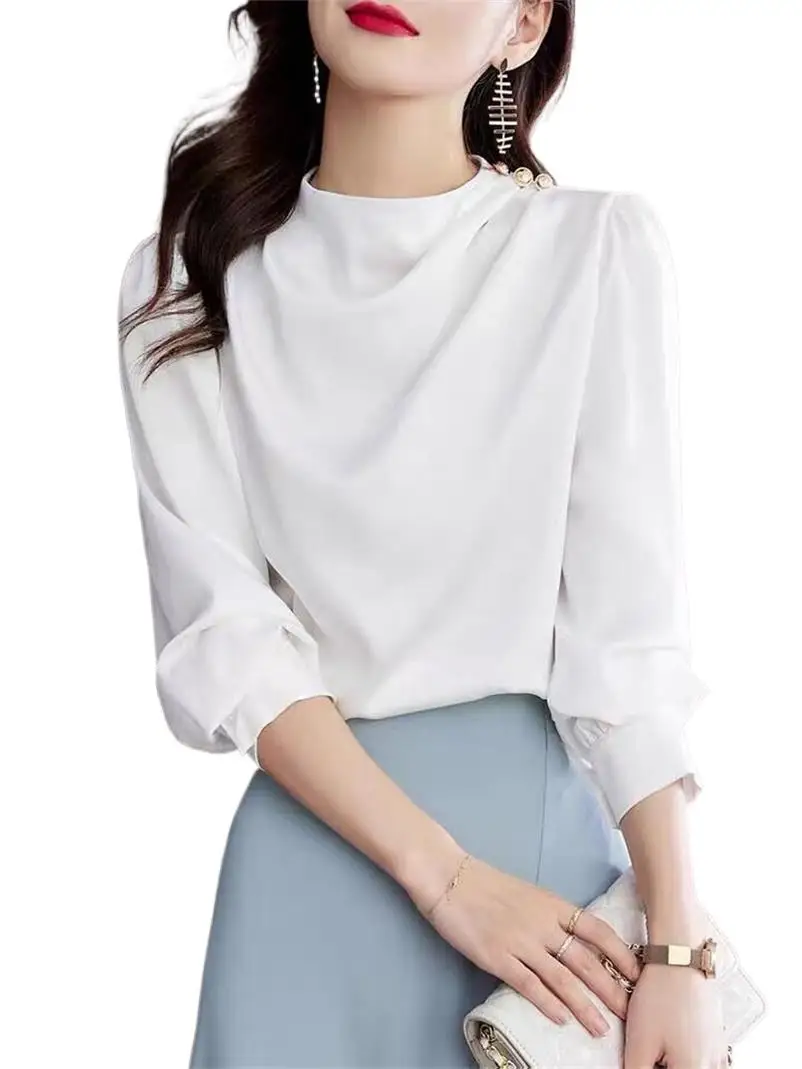 

2024 Women Spring Long Sleeve T-Shirts Fashion Satin Loose Blouse New Design Office Ladies Vintage Satin Tops Street Wear Blusas