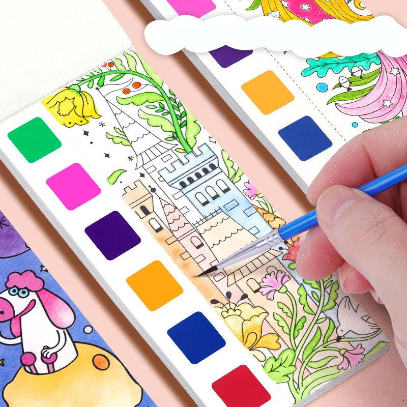 12pages Children's Watercolor Coloring Book,Drawing Toys For Thanksgiving, Easter, Christmas Gifts, With Built-in Watercolor Pen 5