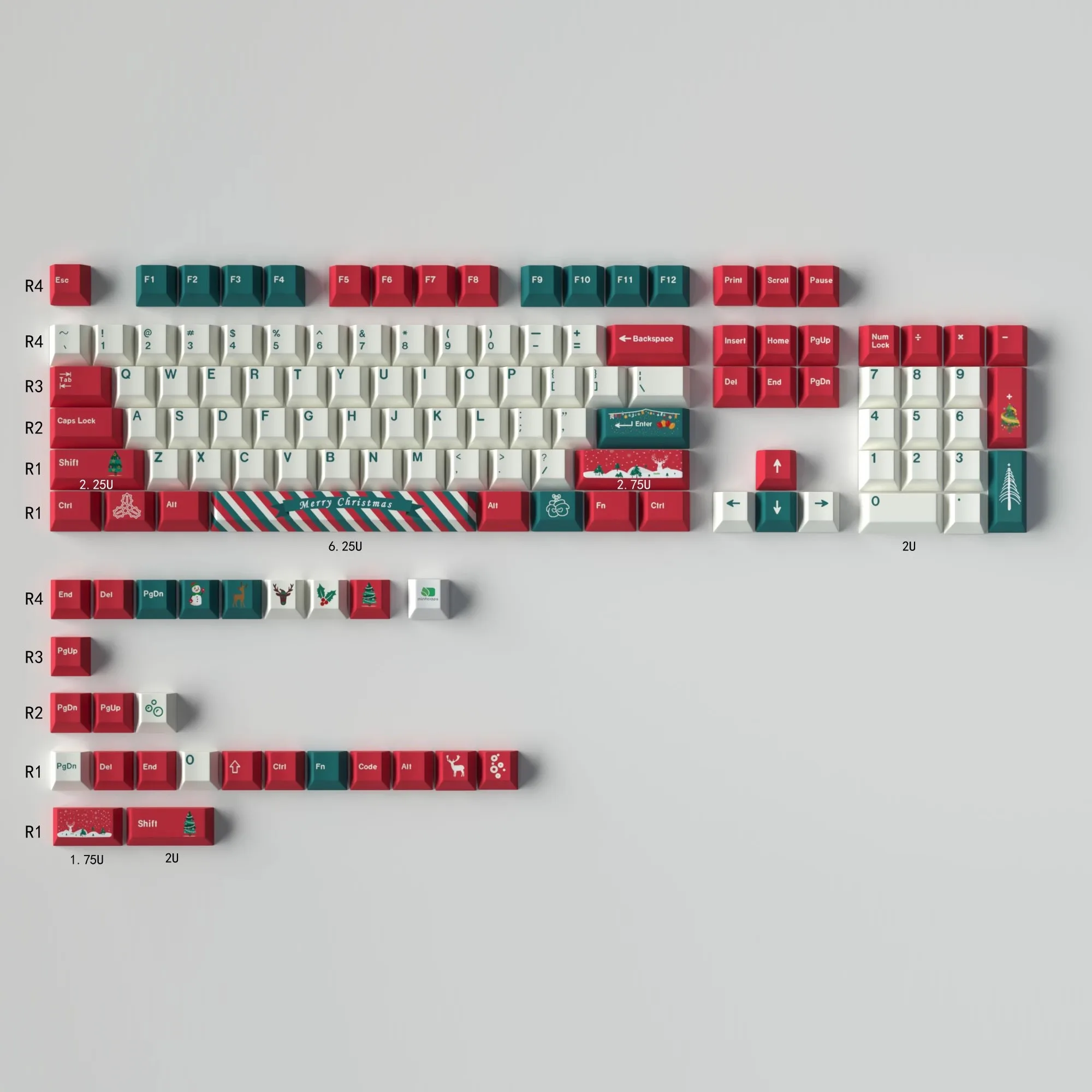 

Christmas Theme Mechanical Keyboard Keycaps Large Set PBT Heat Sublimation Cherry Original Height 64/87/98/104