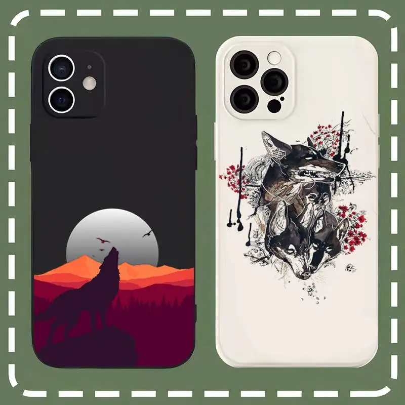 Cartoon Hand Drawn Wolf Phone Case White Funda Per Iphone 14 13 12 11 Pro Max Mini Soft Candy Cover Xr Xs X 8 7 Plus Luxury