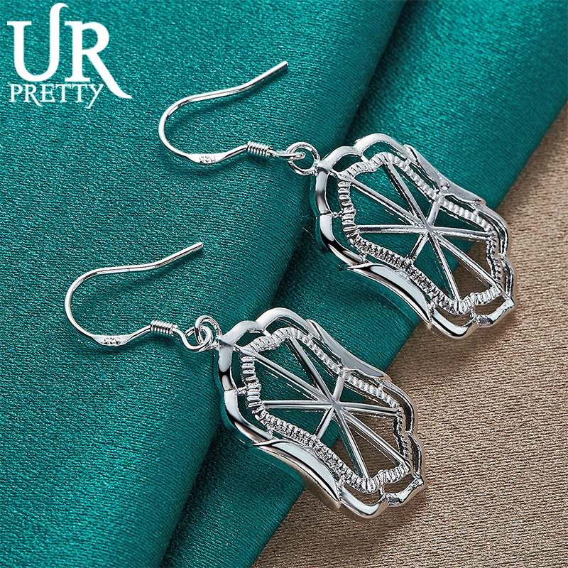 URPRETTY 925 Sterling Silver Pattern Hollow Geometric Drop Earring For Women Wedding Engagement Party Jewelry Christmas Gift