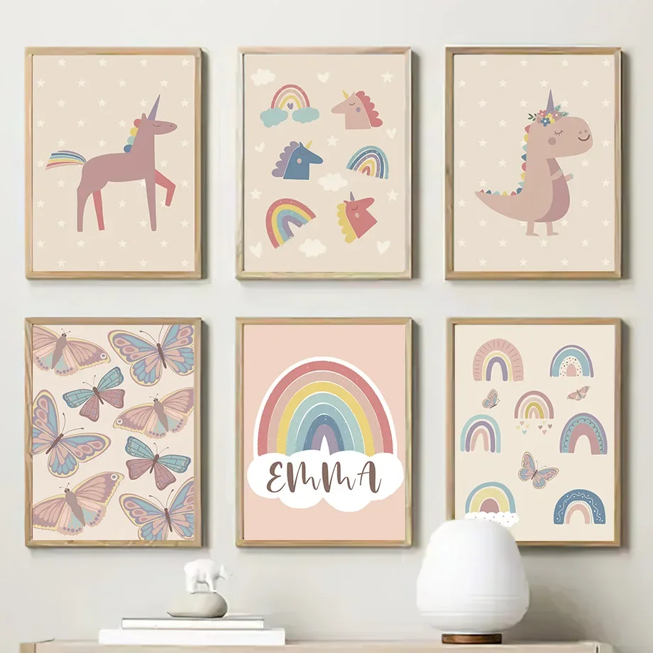 

Boho Colorful Dinosaur Horse Butterfly Rainbow Wall Art Posters Prints Cartoon Pictures Kids Room Decor Nursery Canvas Painting