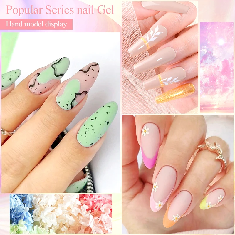 MEET ACROSS 10/12Pcs Gel Nail Polish Set Nude Glitter Nail Gel Semi Permanent Hybrid Varnish Manicure Nail Art Kit Base Top Coat 5