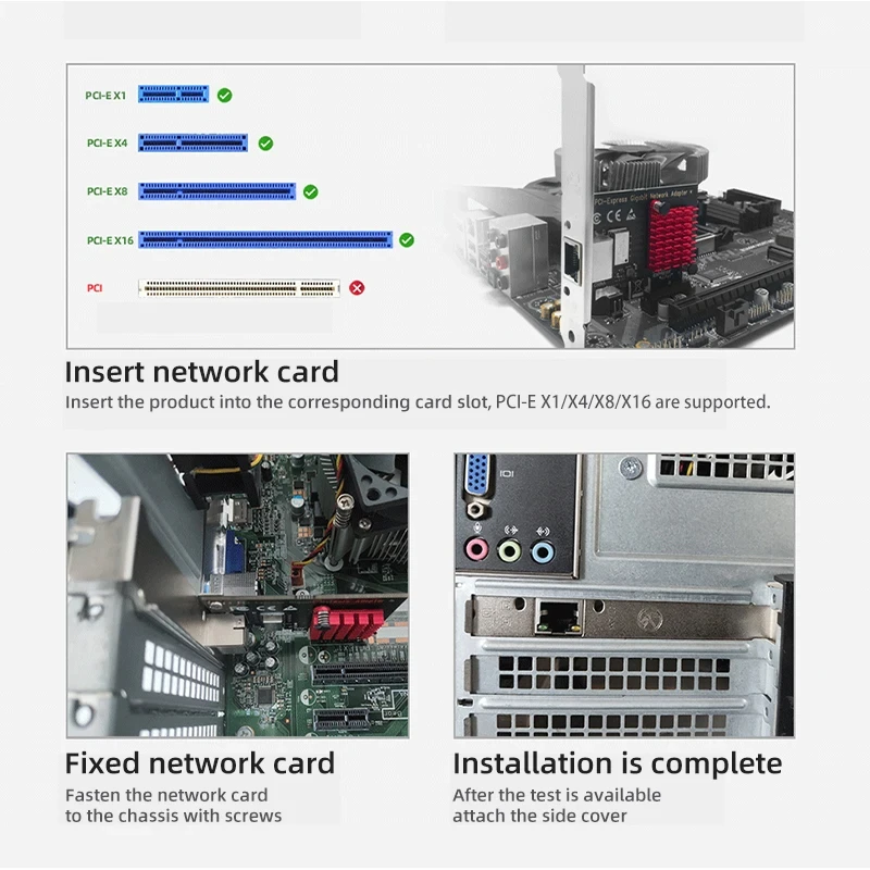 2500Mbps PCI-E-RJ45 네트워크 카드 RTL8125B 칩 Win7/8/10/11 용 100/1000Mbps 2.5Gbps 이더넷 유선 LAN 컨트롤러 어댑터