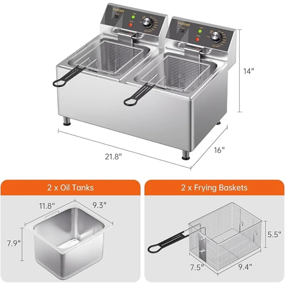 Commercial Deep Fryer Electric Countertop Fryer 25.4Qt Heavy Duty Large Stainless Steel Deep Fryers with Double Baskets 6