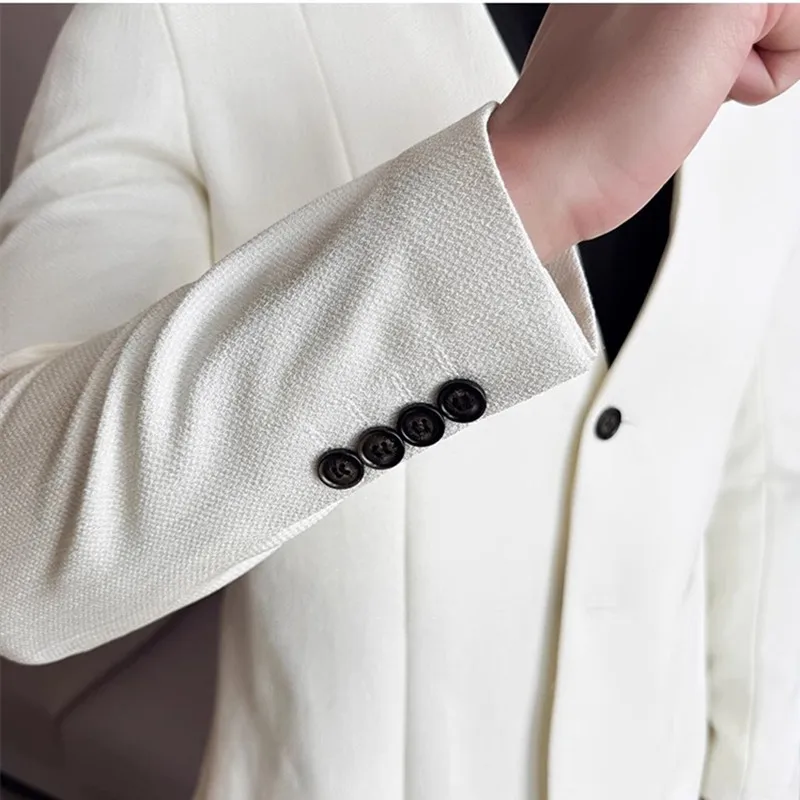 New Men's Pure Colour Business Standing Collar Suit Slim Fit Jacket White / Black Male Wedding Prom Party Dress Blazer