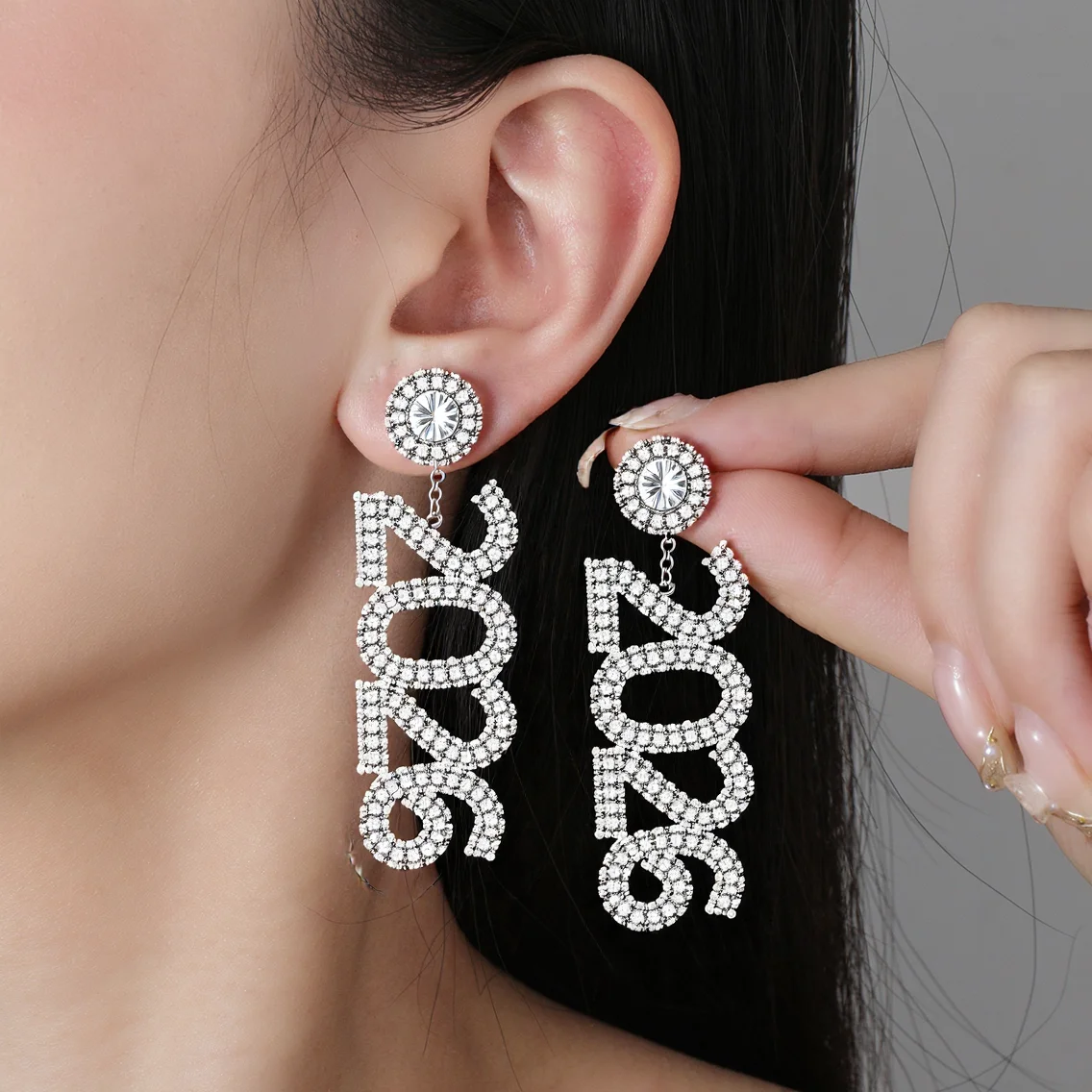 Happy New Year 2025 Earrings For Women - Sparkly Rhinestone Dangle Drop Earrings For NYE & Christmas