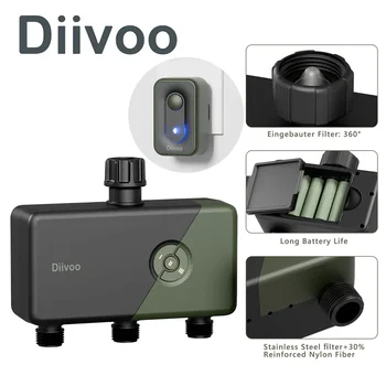 Diivoo WiFi Sprinkler Timer 2/3 Zone with Rain Delay, Remote Control Garden Irrigation Timer Compatible with Alexa and Google 1