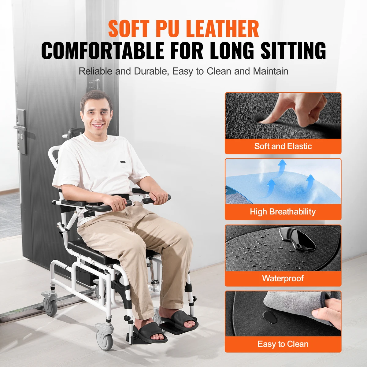 SucceBuy Shower Wheelchair  17.5 in Width Aluminum Alloy Bathroom Wheelchair for Inside Shower for Disabled Adult  300 lbs — view 4