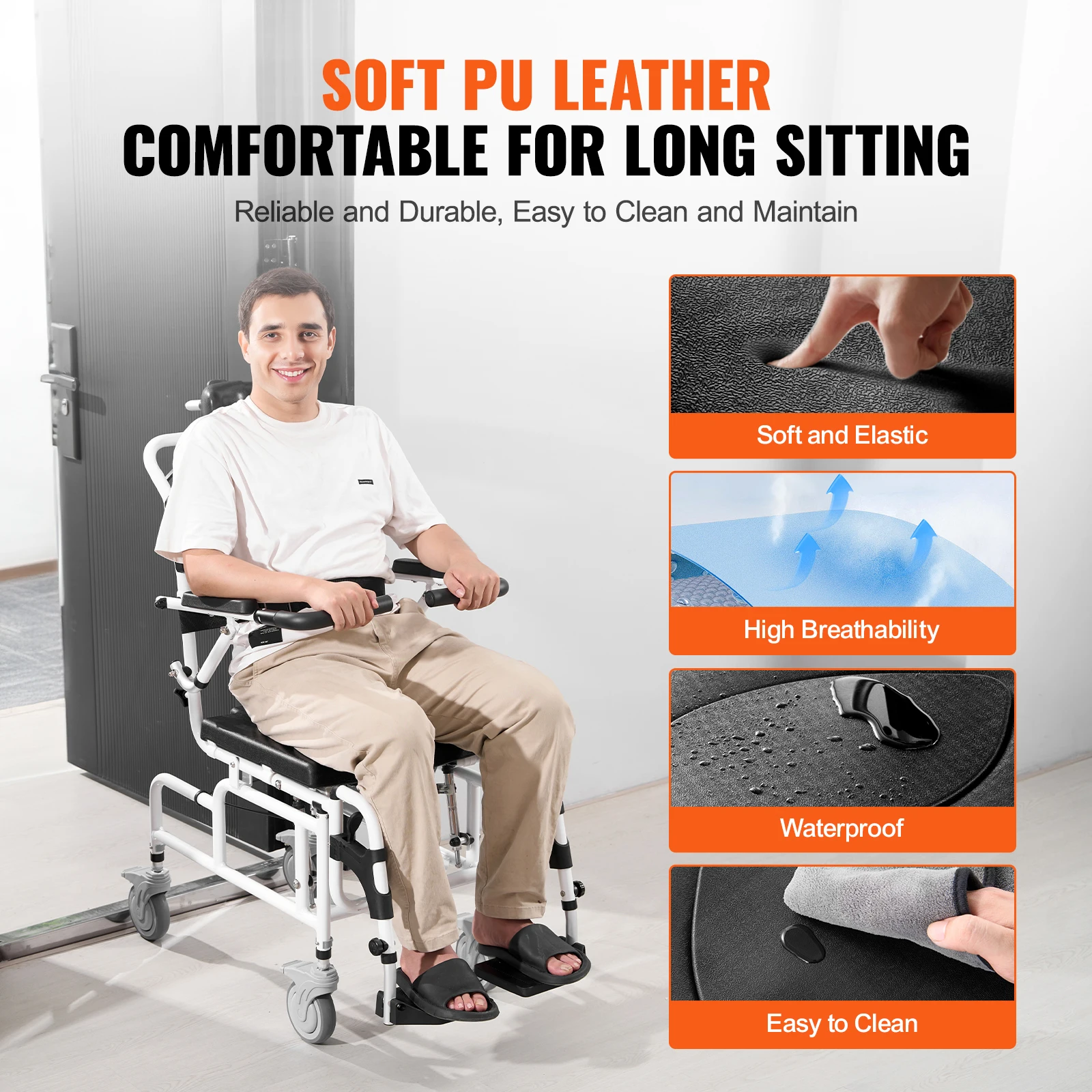 VEVOR Shower Wheelchair  17.5in Width Aluminum Alloy Bathroom Wheelchair for Inside Shower for Disabled Adult  300 lbs Capacity 4
