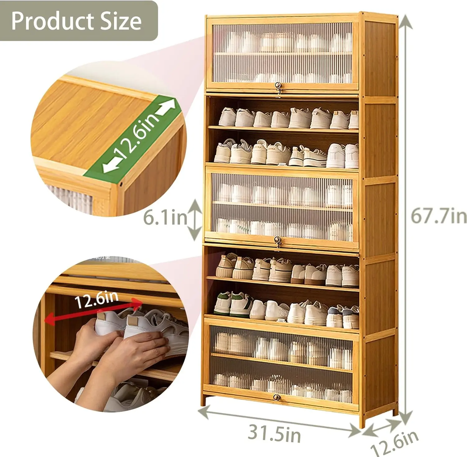 10 Tiers Bamboo Shoe Cabinet Flip Doors Large Shoe Cabinet for entryway 40-45 Pairs Storage Tall