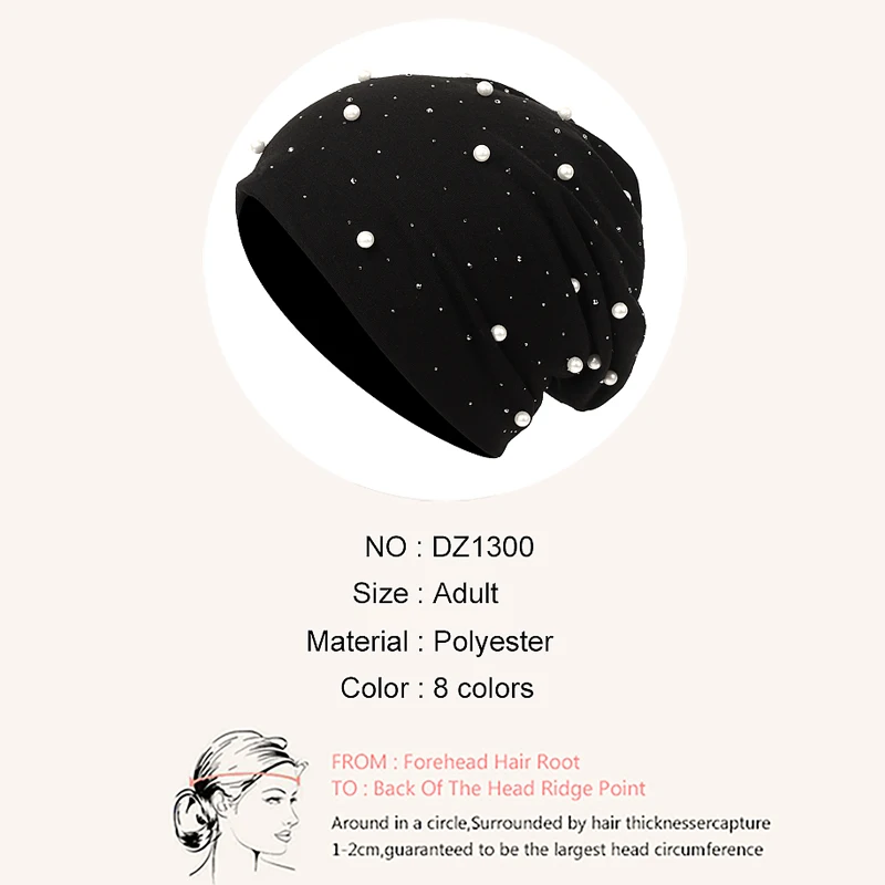 Women Pearl Rhinestones Beanie Headgear Solid Soft Autumn Winter Cap For Female Bonnet Fashion Knitted Autumn Outdoor Beanie 6