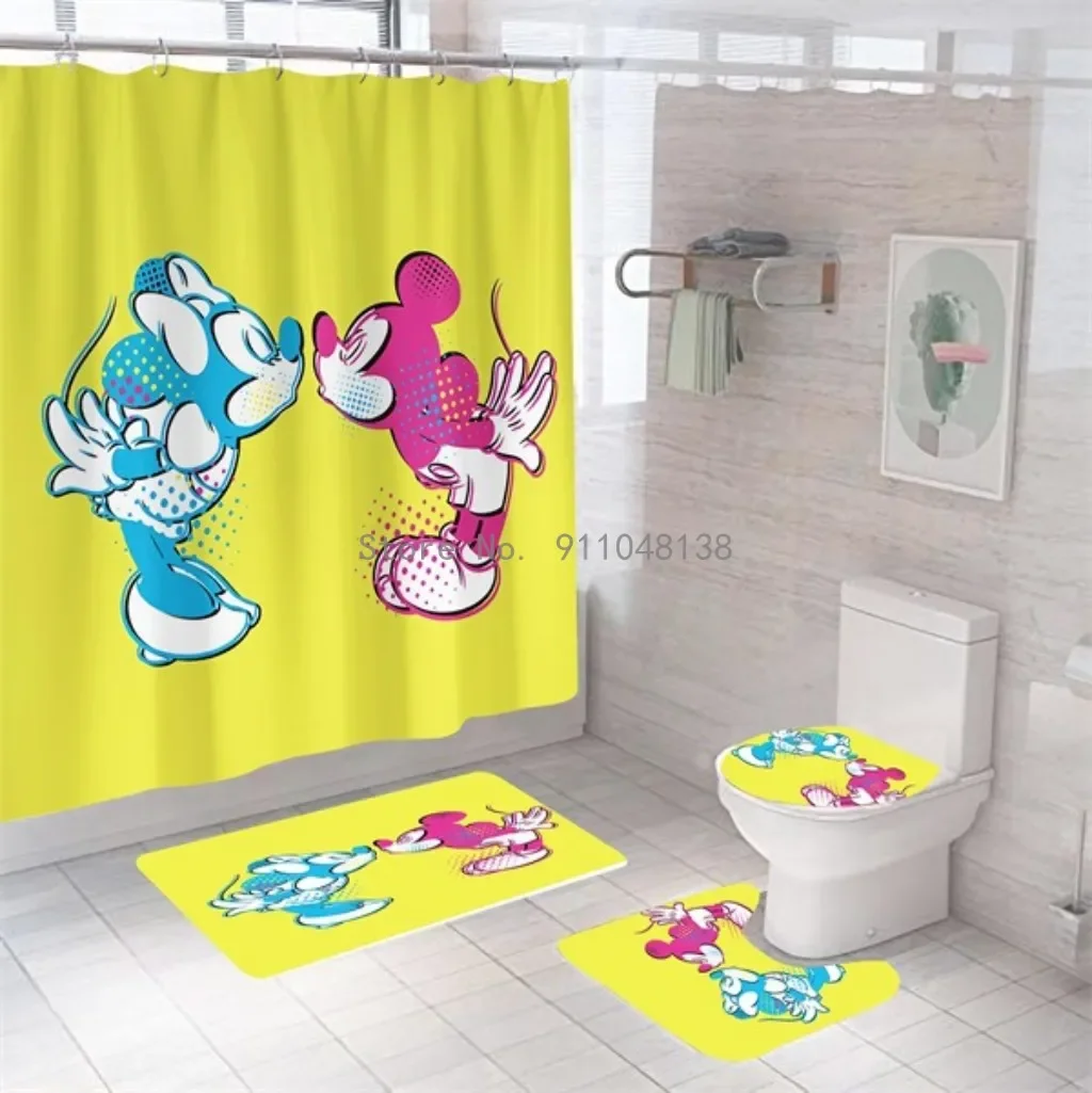 Disney Mickey Mouse Minnie Shower Curtain Waterproof Cute Cartoon Pattern Shower Curtain with Hooks for Bathroom Decor Gifts
