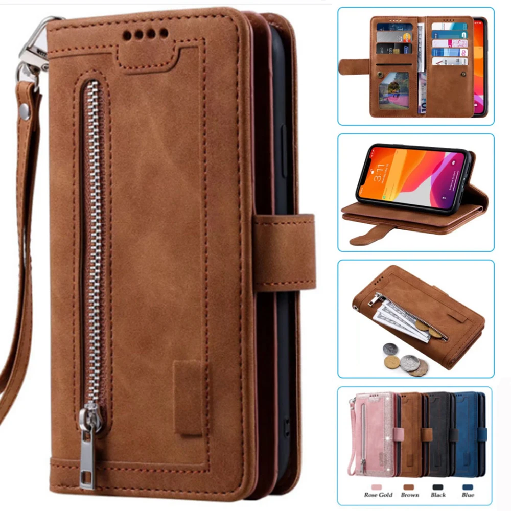 

For Xiaomi 12S Ultra Case Card Slot Zipper Flip Folio with Wrist Strap For Xiaomi 12S Ultra Cover 9 Cards Wallet Case