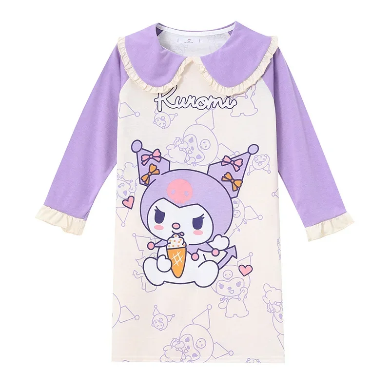 

Ночная рубашка Sanrio Cinnamoroll с длинным рукавом для девочек, комбинация из чесаного хлопка, свободная удобная домашняя одежда, осенняя тонкая детская пижама