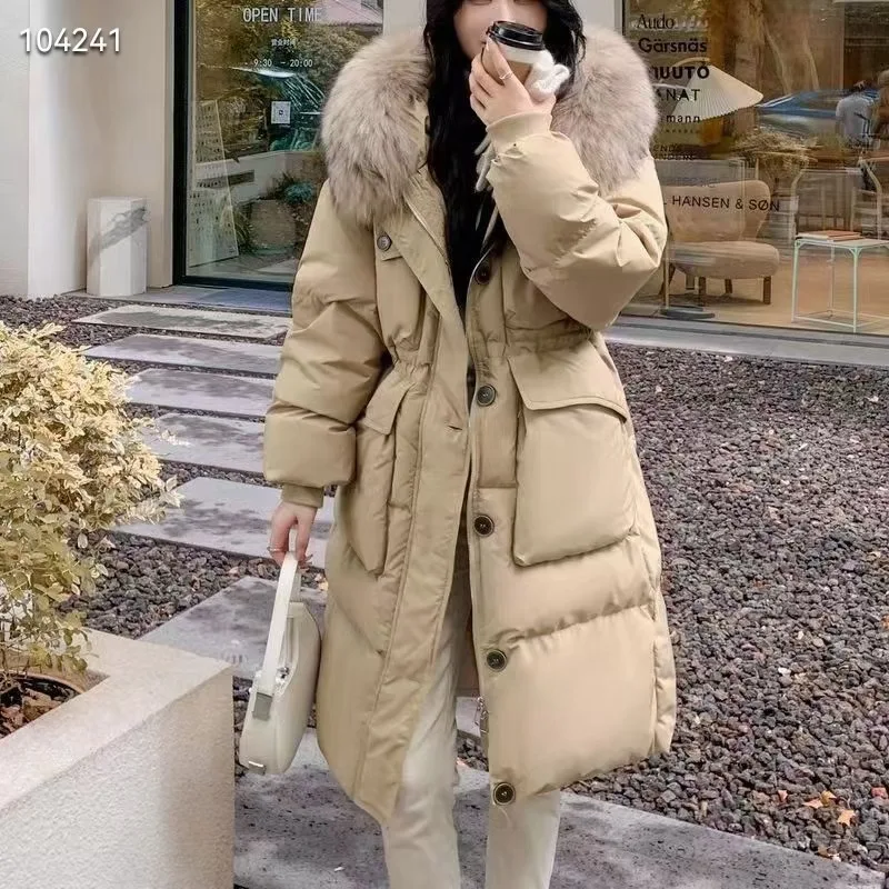 

New Fashion Luxury Women's Down Coat Real Feather Hooded Loose Female Winter Jackets Abrigo Invierno Mujer Abrigos De Plumas