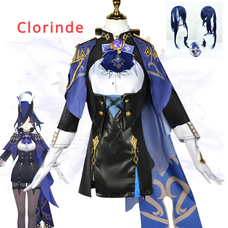 

Косплей-костюм Clorinde Genshin Impact, Фонтейн, чемпион дуэлист, Cos парик, Униформа, плащ, серьги, Хэллоуин, искусственная игра