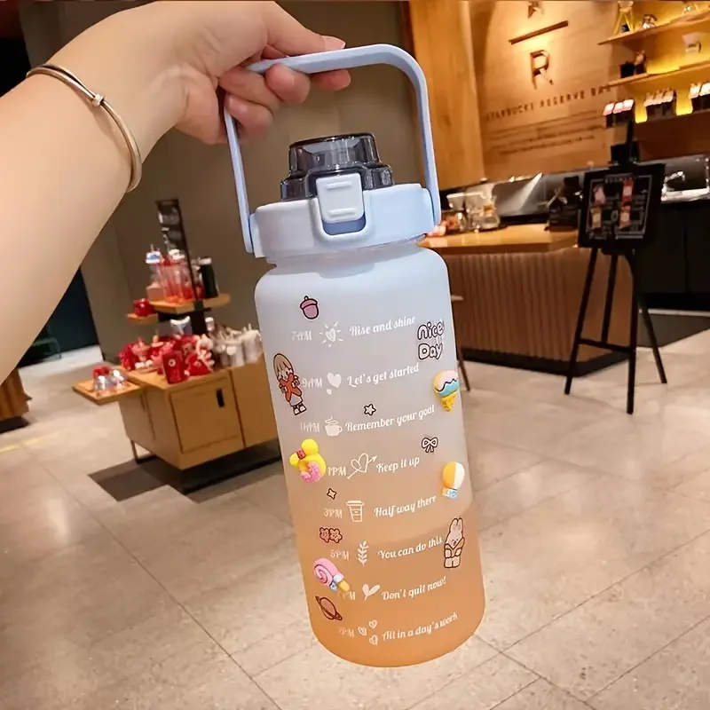 Sports Water Bottle 2L Colorful Frosted With Straw And Sticker