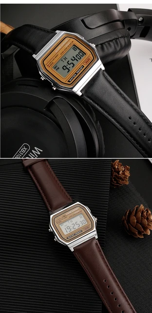 CASIO A158 チープカシオ本革レザーベルトカスタム グレー&茶色 CASIO A158 本革レザーベルトカスタム グレー&茶色