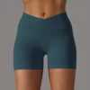 Crossover Waist Sport Shorts Women Workout Gym Shorts Running High Waist Yoga Shorts Push Up Hip Seamless Fitness Short Leggings