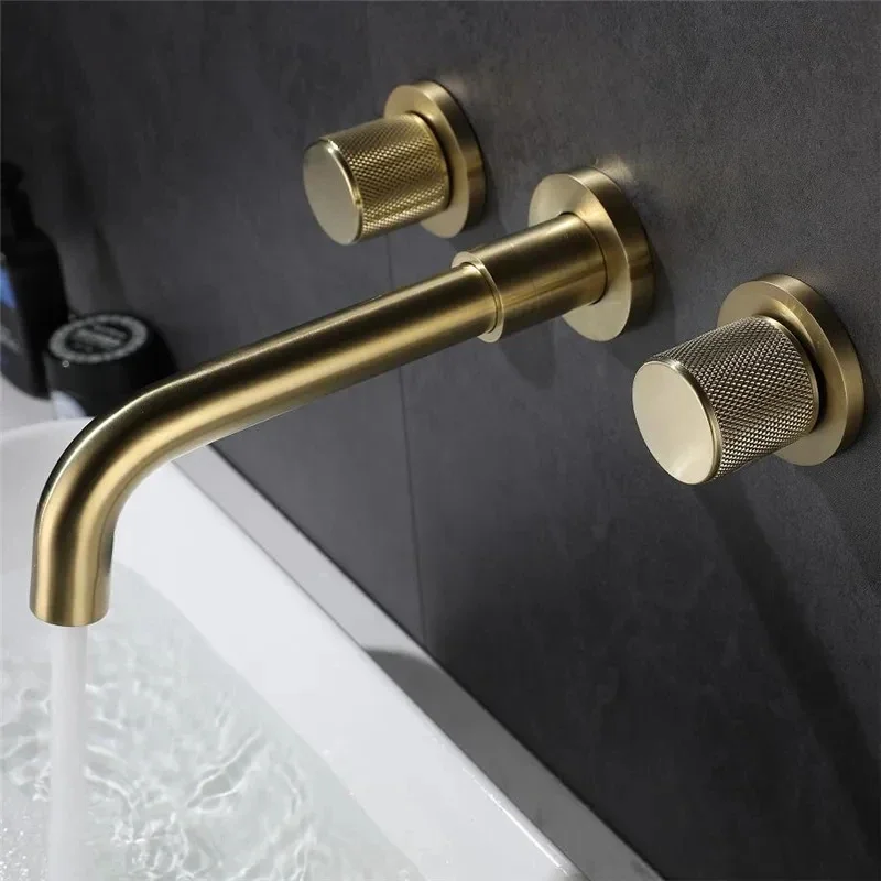 Bathroom Faucet Brushed Gold Bathroom Basin Cold And Hot Brass Sink Mixer Sink Tap Single Handle Wall Mounted Water Tap