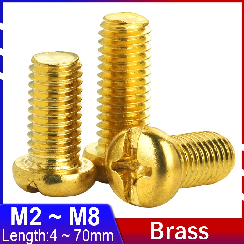 PMBrassPhillipsMachineScrewPanRoundHeadCopperScrewsDIN7985