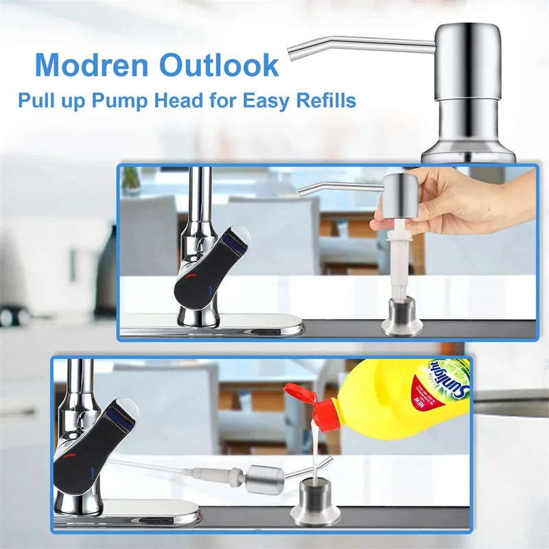 Sink Liquid Soap Dispenser Pump Stainless Steel 500ML Liquid Soap Bottle Sink Mount Hand Pressure Soap Dispenser Bottle Kitch 4