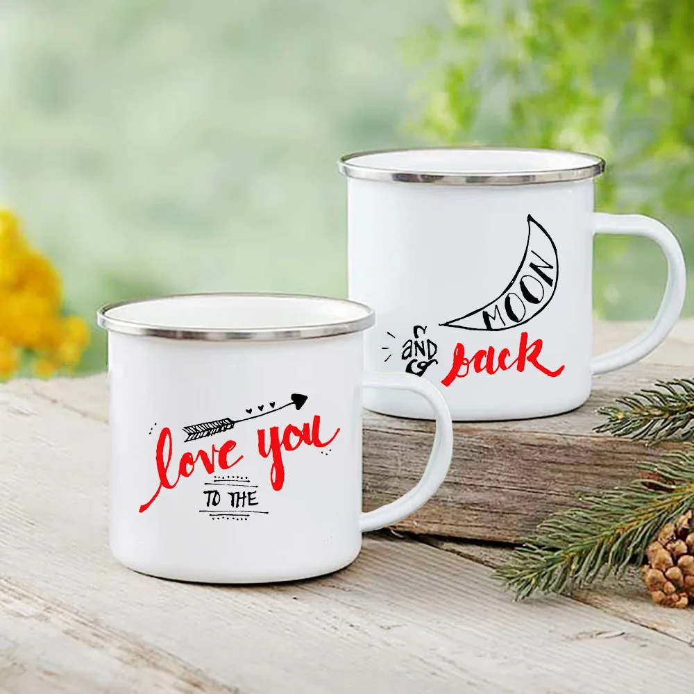 

Love You To The Moon and Back Funny Enamel Coffee Tea Mugs Office Home Breakfast Dessert Milk Oat Cups Handle Kitchen Drinkware