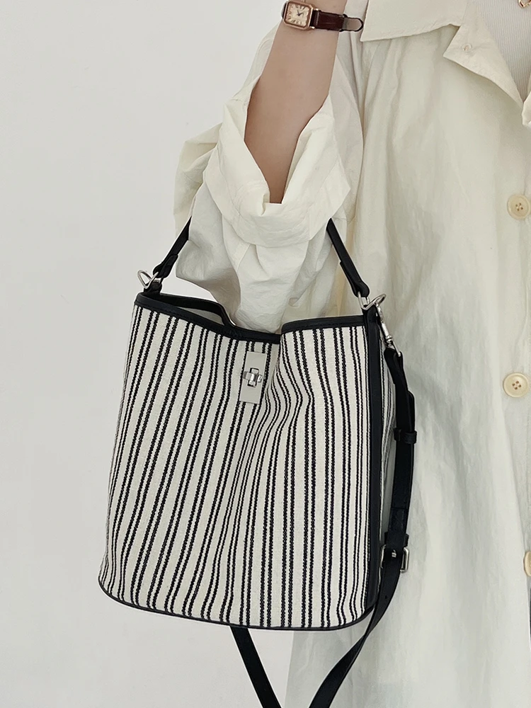 

Elegant Fashion Retro Simple Bucket Bag Canvas Women Tote Bag\Handbag Casual Shoulder Crossbody Commuter Bag New High Capacity