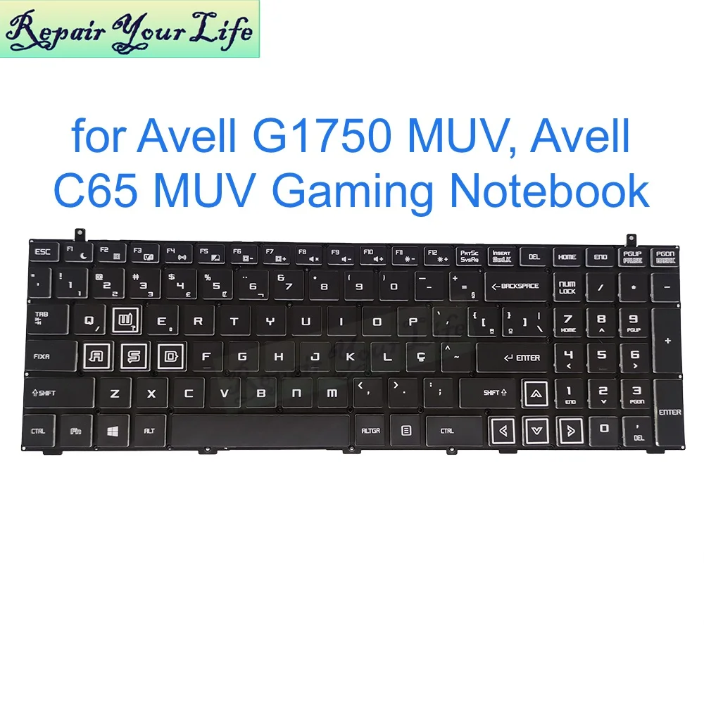 Br-pt Brasil Teclado Backlight para Avell G1750 Muv Avell C65 Muv Gaming Notebook Teclado Abnt2 Brasil Rgb Brasileiro Retroiluminado us