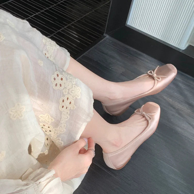 Square Toe Ballet Flats Mary Janes Shoes for Women 2023 Elegant Heeled Silver Loafers Summer Ladies Shoes on Offer Footwear New 6