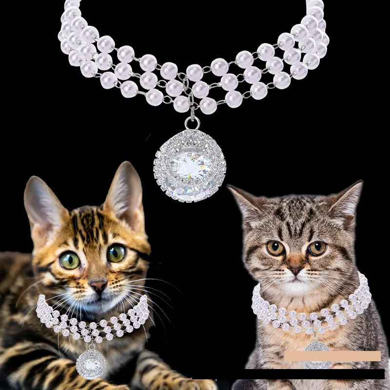 

Pearl Dog Necklace Collar Fashion Jeweled Puppy Cat Collar with Bling Rhinestone Diamante Pendant Dog Pet Accessories Supplies