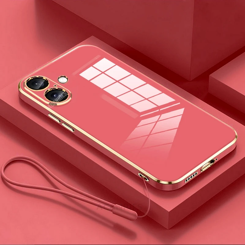 Luxury Plating Lanyard Silicone Phone Case - Soft Protective Cover