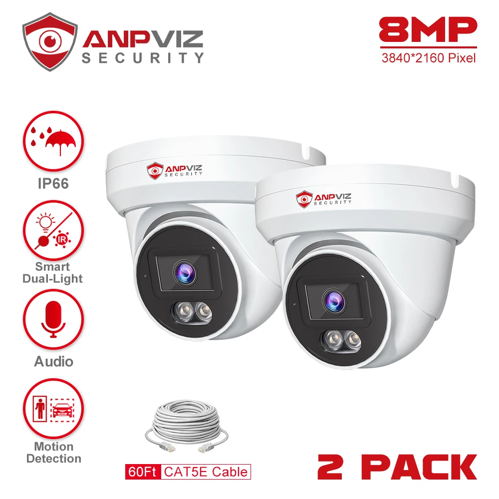 Anpviz 8Mp Poe Ip Torretta Camera 2Pc Outdoor Smart Dual-Light Ir 30M Cctv Videosorveglianza Ip66 Audio Rilevamento Del Veicolo Umano