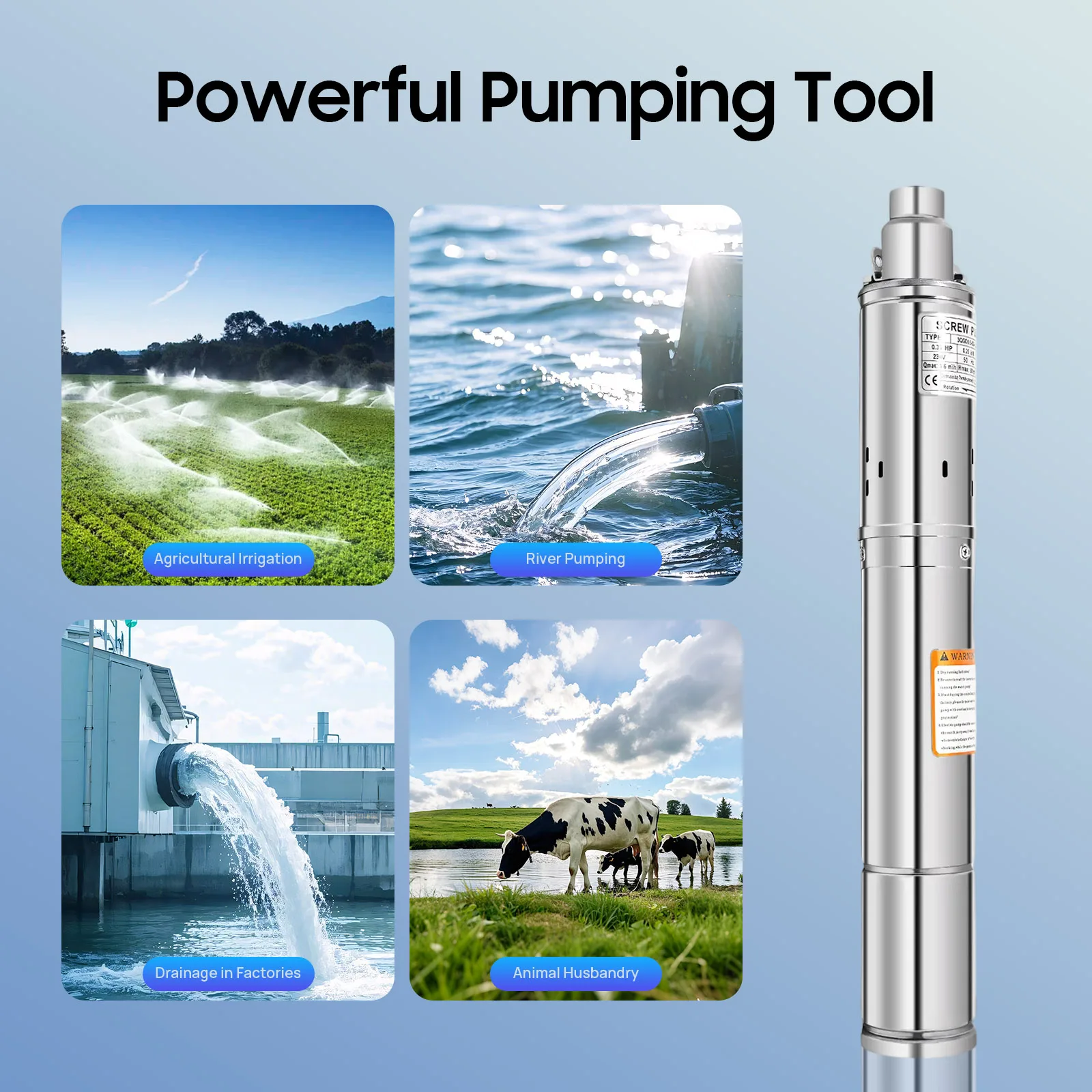 Tauchpumpe 3 Zoll Tiefbrunnenpumpe 220V 250W 80M Förderhöhe 20M Kabel Edelstahl für Bewässerung und Wasserversorgung – Detail 2