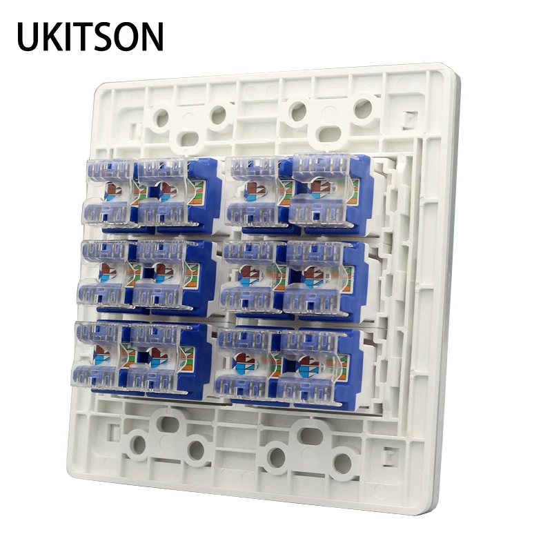 

12 Ports CAT6 RJ45 LAN Connector Faceplate Crimps Wire Internet Network Wall Panel Socket In White Color For Computer PC Cover