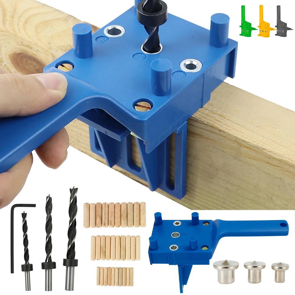 Wood Doweling Jig Quick Wood Doweling Jig Plastic ABS Handheld Pocket Hole Jig System 6/8/10mm Drill Bit Hole Puncher For Carpentry Dowel Joints