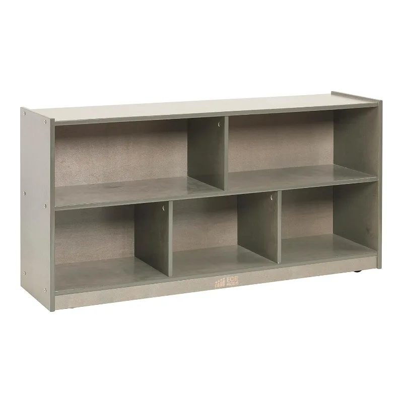 ECR4Kids 5-Compartment Mobile Storage Cabinet, 24in, Classroom Furniture, Grey Wash