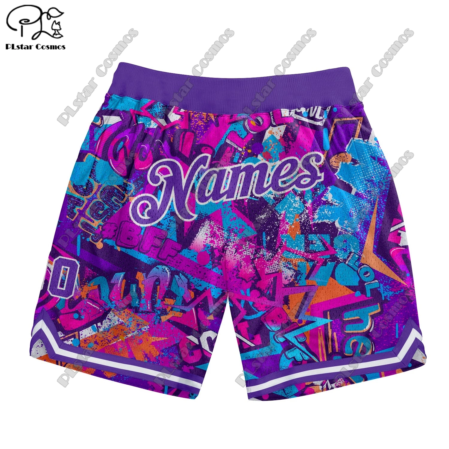 PLstar Cosmos 3D printing 2023 new CUSTOM GRAFFITI custom name fashion summer men's basketball shorts casual sports series 1 2