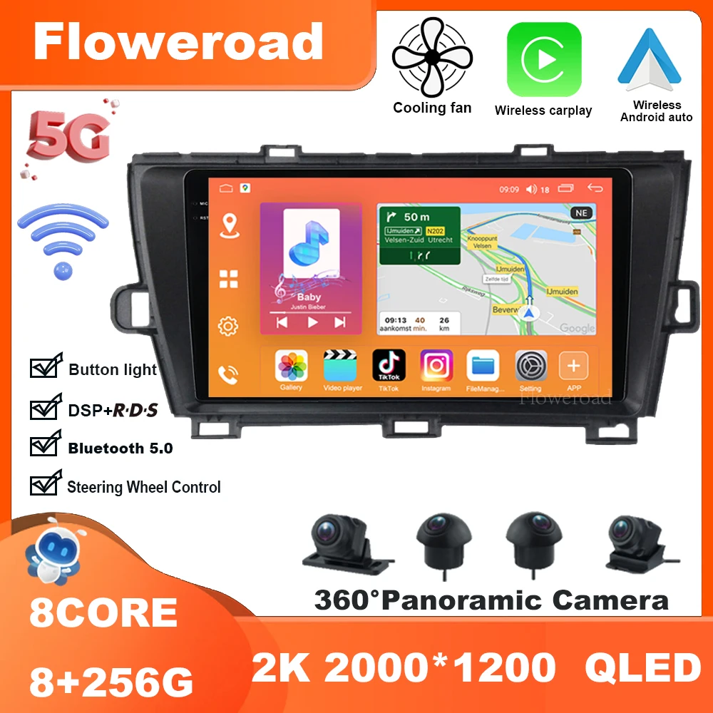 

9 Inch Android 13 For Toyota Prius 3 XW30 2009-2015 TMultimedia Video Player Navigation stereo GPS Carplay Auto BT5.0 5GWiFi